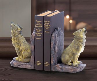 Unique Howling Wolf Bookends for Home Decor