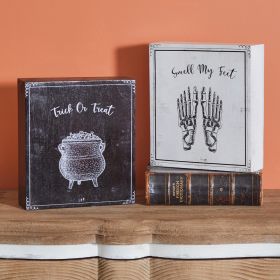 Set of Trick-or-Treat Smell My Feet Wood Box Signs